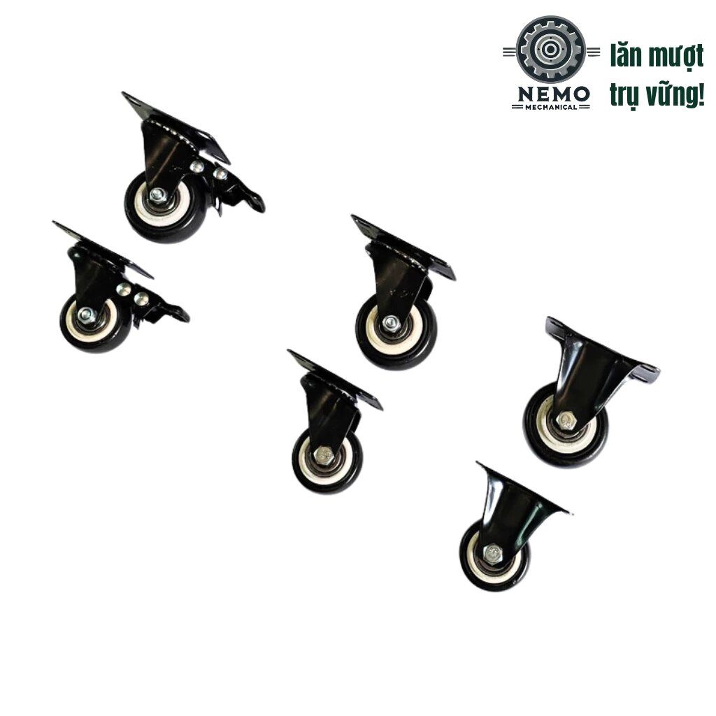 Bánh xe đẩy hàng đen trắng, mặt bích, có bạc đạn, đk bánh 4cm và 5cm, tải trọng 40-50kg/1bánh